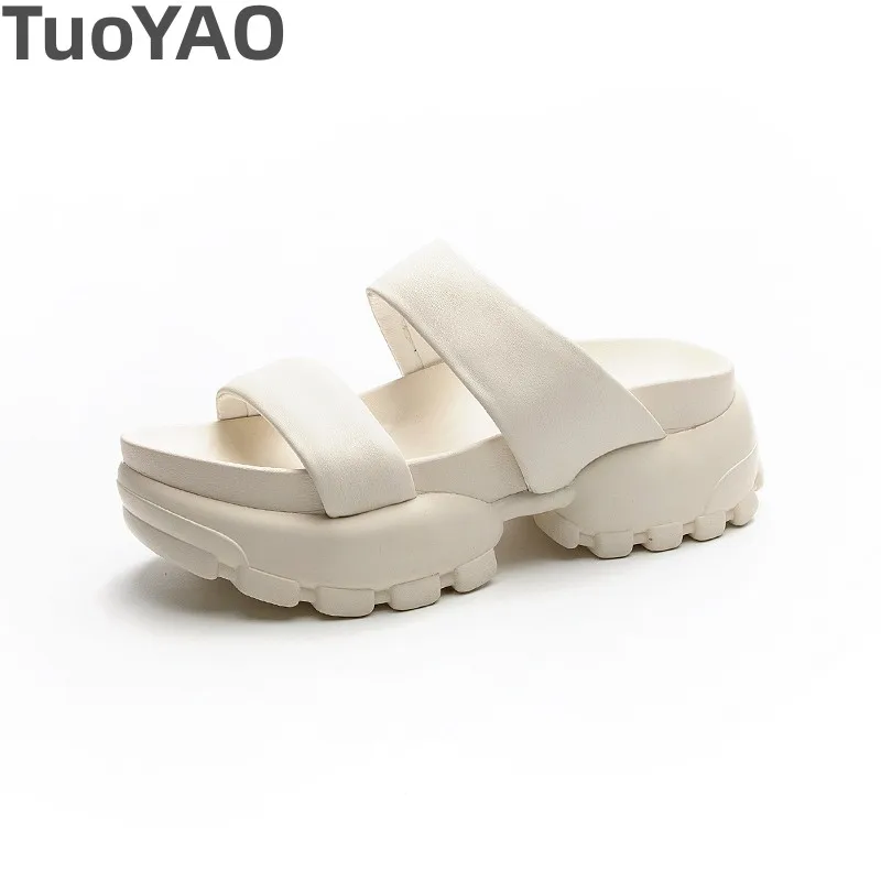 

5.5cm Genuine Leather Women Summer Peep Toe Platform Wedge Sandals New Slip on High Brand Elegant Comfort Slides Beach Shoes