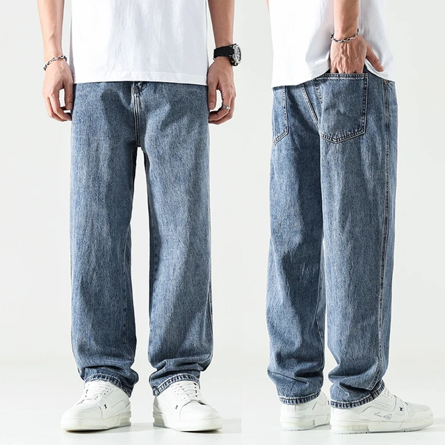 Baggy Pants Men Wide Leg Jeans Light Blue Straight Cut Loose Fit Men's  Clothing Oversize Jeans Men Kpop Jeans Quality 2023 New - AliExpress