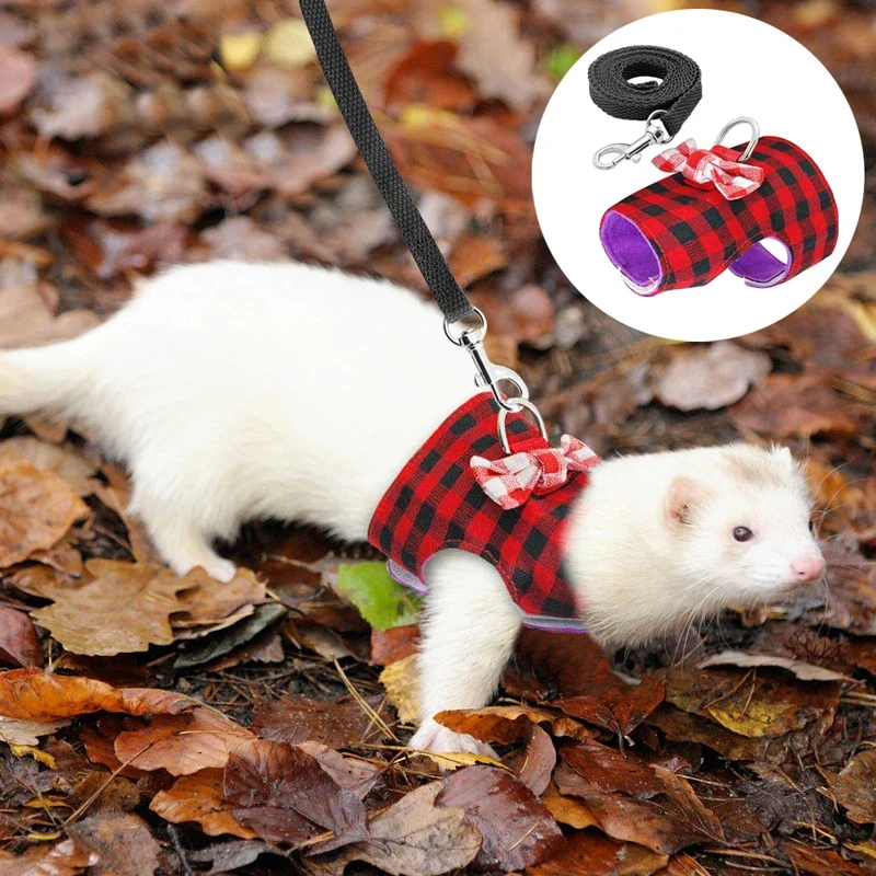 1 Set Hamster Small Pet Harness Rabbit Bowtie Striped Star Harness Vest Leash Traction Rope Baby Ferrets Rat Hamster Chest Strap,pet harness,small pet leash
