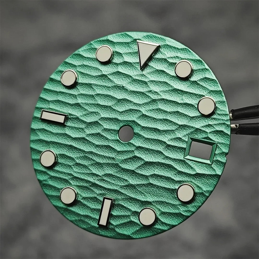 28.5mm Watch Dial Sea Wave Pattern Surface Green Luminous with Date Faces Watch Replace Accessories for NH35/36/4R/7S Movements watch face accessories watch dial accessories