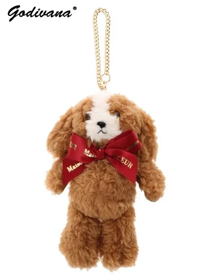 Japanese Style New Fashionable Plush Puppy Dog Handbag Pendant Cute Cartoon Bag Charms Bow Doll Ornaments