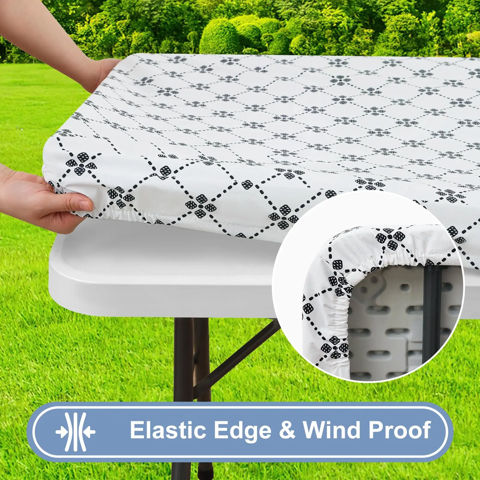 Rectangular table cloth Olanly vinyl elastic fitted with flannel backing waterproof plastic for camp