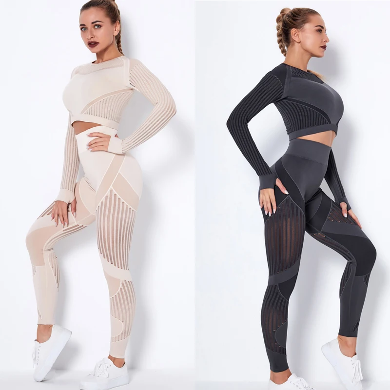 Fleo Workout Clotheswomen's Seamless Yoga Set - High Waist Leggings & Crop  Top Gym Tracksuit