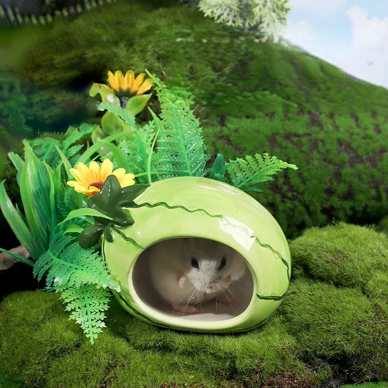 Small Animal Hideout Ceramic Chinchilla Mini Hut Cave Cage Accessories for Dwarf Hamsters Gerbils and Hedgehog Hamster House