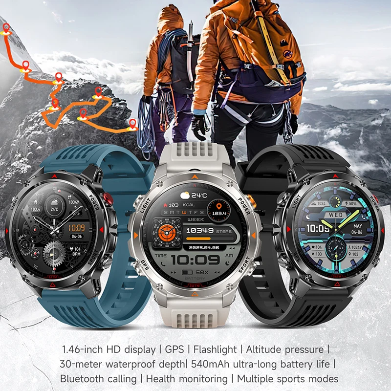 T-Rex 3 Built-in Dual-band GPS Smart Watch Men Smartwatch Compass Altimeter Barometric 5ATM IP69K Waterproof AMOLED HD Watches