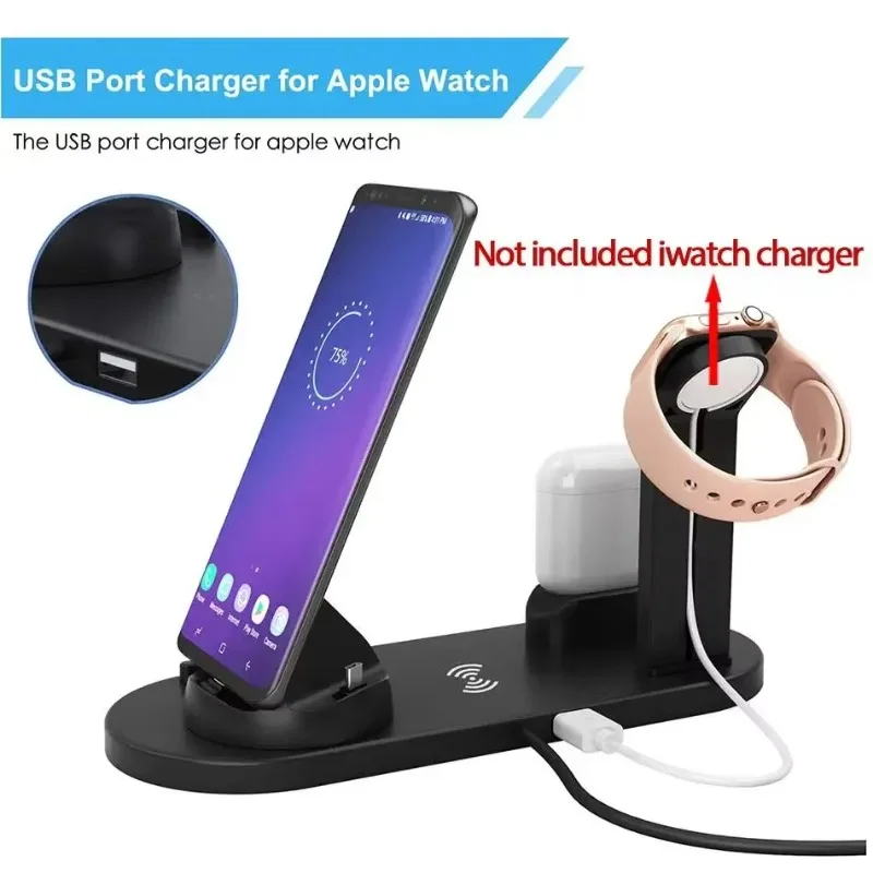 100W 7 In 1 Wireless Charger Stand Fast Charging Dock Station for iPhone 16 15 14 13 12 X XR XS 8 Apple Watch 8 7 6 Airpods Pro