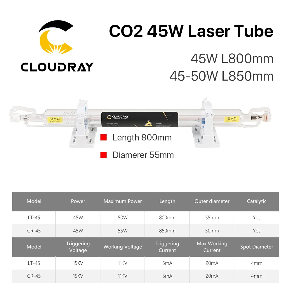Cloudray co2 sklo laser trubice dýmka dia.50mm 55mm 800MM 850MM 45-50W sklo laser lampa pro CO2 laser gravírování řezací stroj