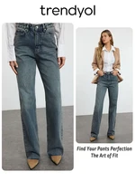 Trendyol TYZA Women's 100% Cotton Denim High Waist Jeans New Spring Autumn Wide Leg,Slim Fit Pants Casual Trousers 1