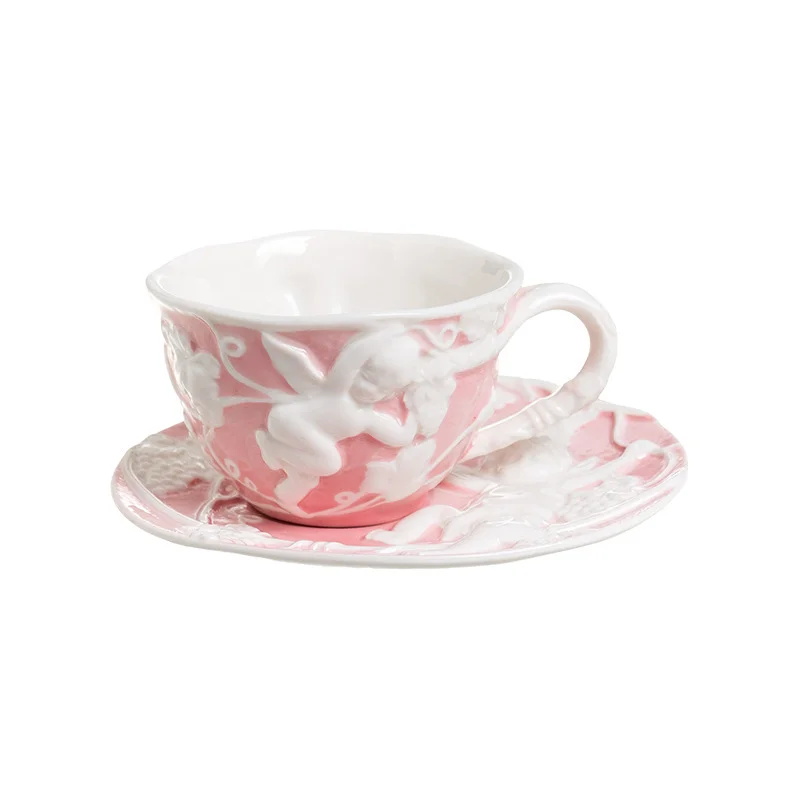 

Stereo Heavy Industry Relief Angel Hand Painted Color Glaze European Style High-end Coffee Cup Plate Afternoon Tea Flower Teapot