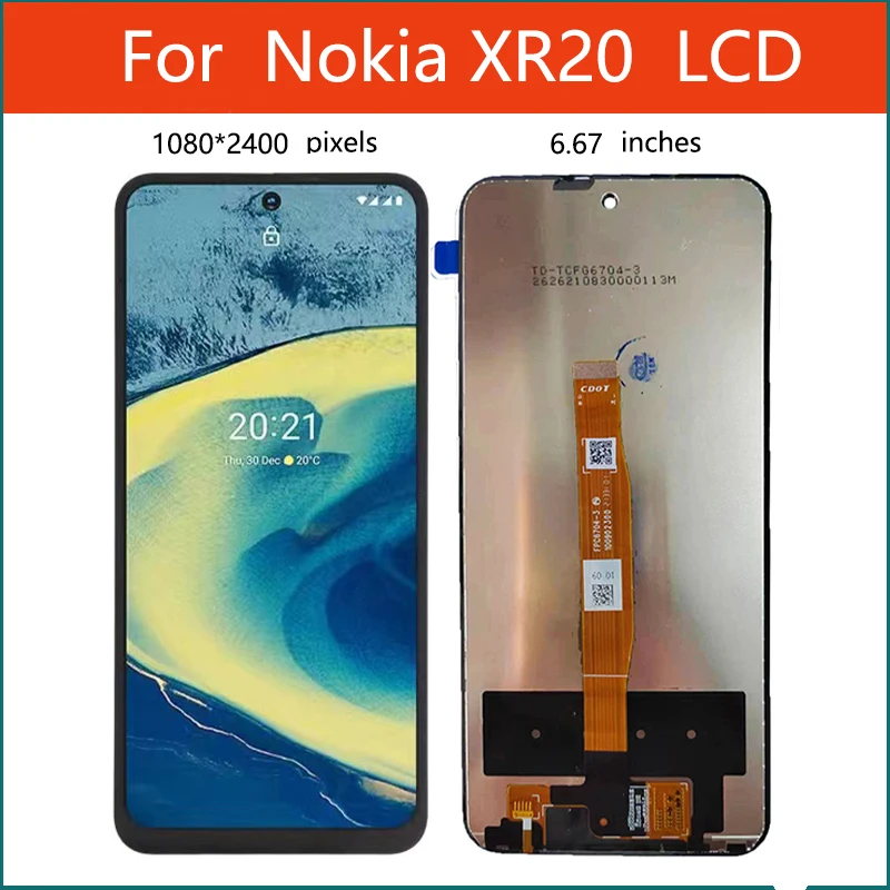 

ЖК-дисплей 6,67 ''для Nokia XR20, ЖК-дисплей с сенсорным экраном и дигитайзером в сборе, Замена для Nokia TA-1368 TA-1362, ЖК-дисплей