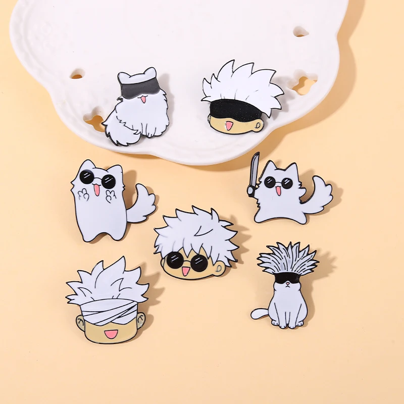 Enamel Pin Kawaii Anime Role Eye Mask Cute Manga Brooches Badge Jujutsu Kaisen Anime Accessories For Backpack Gojo Satoru Cats