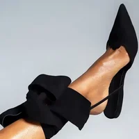 Ladies Shoes on Sale 2025 Pointed Toe Women's Sandals Summer Shallow Mouth Lace Up Shoes Female Slingbacks Flat Heel Sandals 3