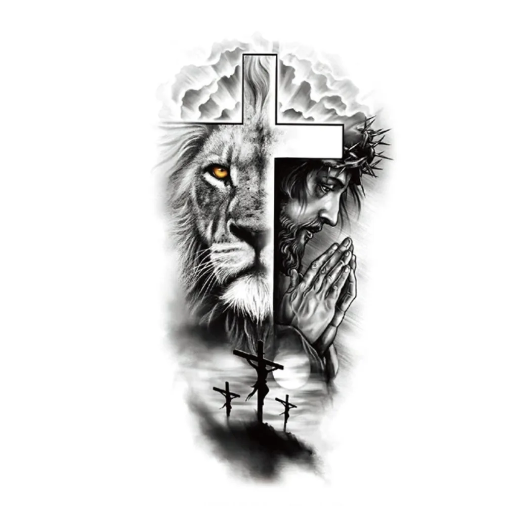 Waterproof Disposable Tattoo Sticker Wolf Head Totem Arabic Text  Paper Men and Women Arm Tattoo Sticker Paper