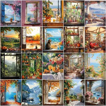 Gatyztoire – Kit de peinture par numéros pour rebord de fenêtre, fournitures d'art, marqueurs de couleur à l'huile, cadre photo, aquarelle, décoration de la maison 1