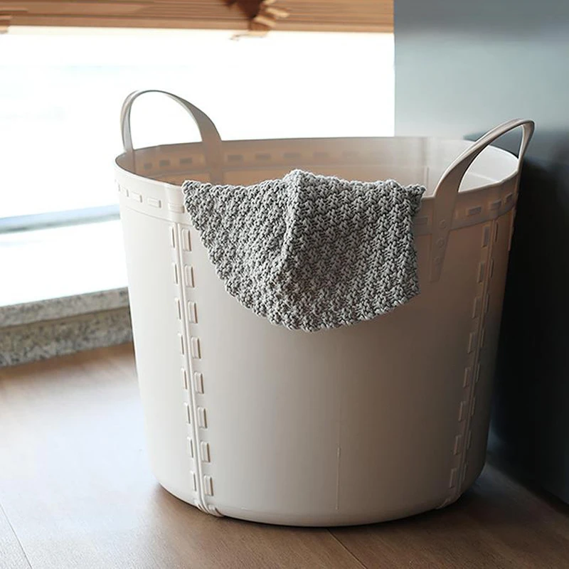 

GONGOUYANG Simple round plastic dirty laundry basket home portable household storage laundry storage box