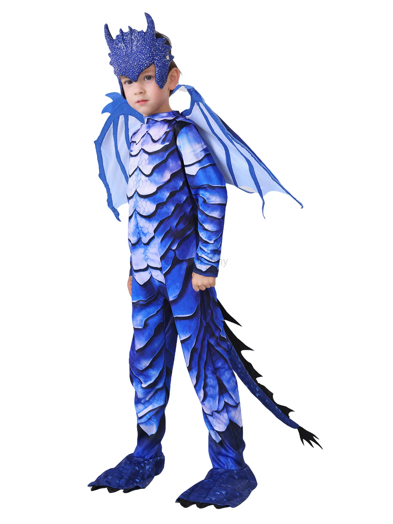 Blue Dragon Costume Kids Knight Jumpsuit For Boys Halloween Carnival Theme  Party Dragon Wing Tail Mask Set - AliExpress, image size:1350x1800