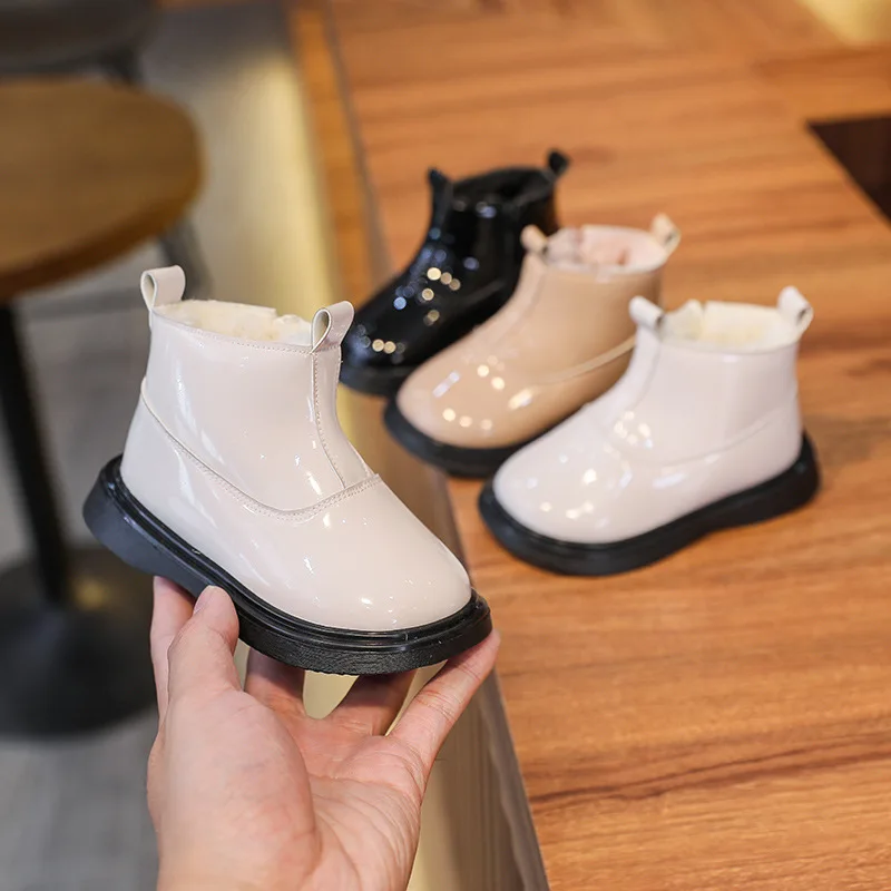 

PU Leather Girls Boys Cotton Snow Boots Fashion Children Casual Shoes Rubber Boots Cool Girls Autumn And Winter Warm Kids Boots