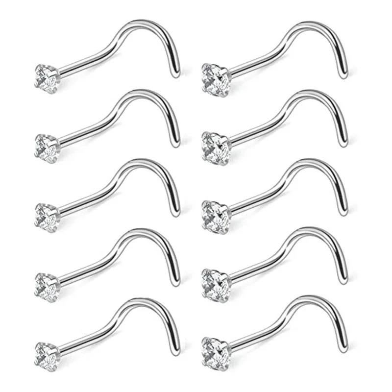 Piercing Jewelry Nose Studs Body Piercing Jewelry Body Jewelry 10 Pcs 1.2/2/2.5/3MM CZ Zircon Stainless Steel Screw I L Shaped Bone for Woman Man 20G