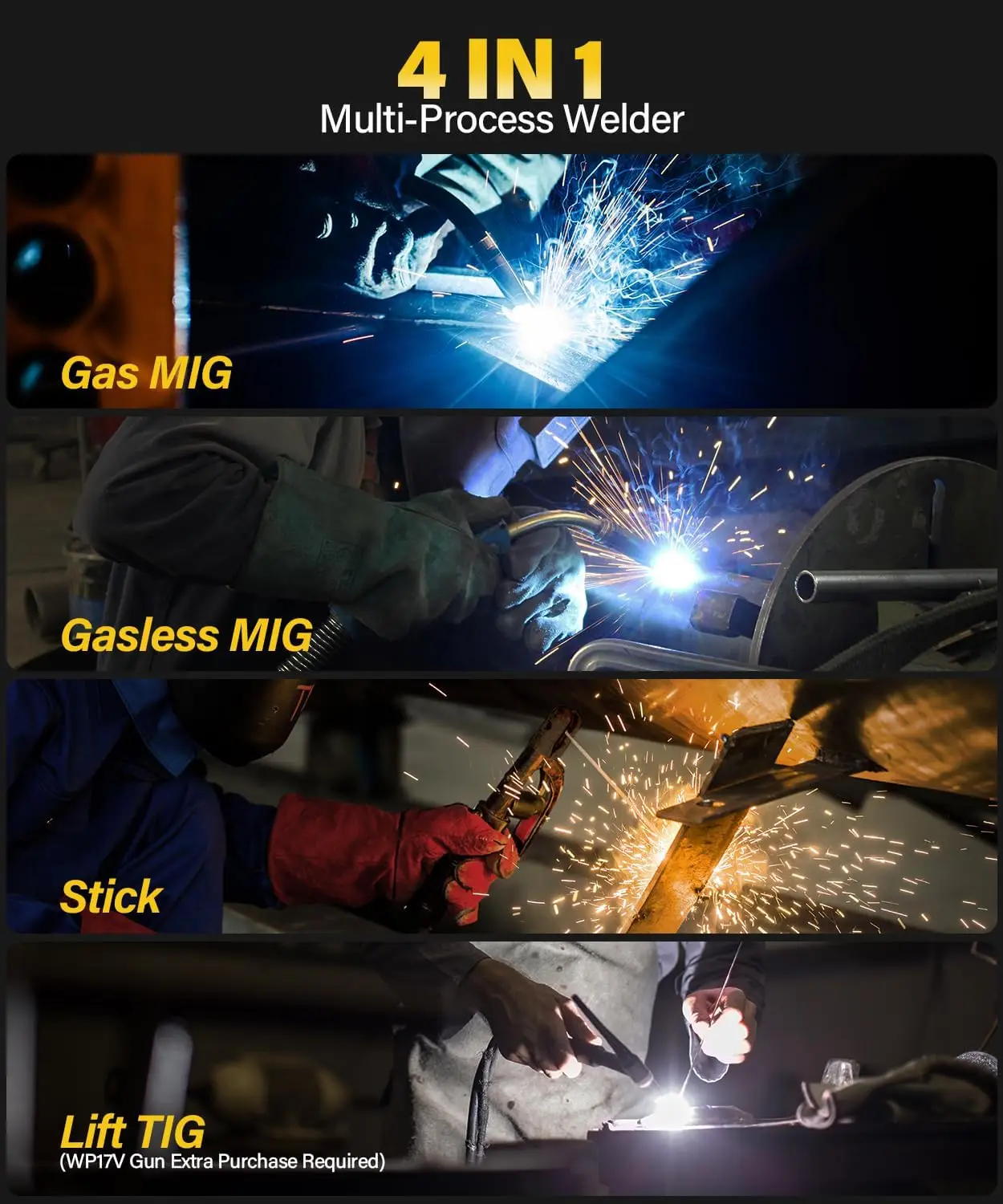 Welding Machine, 110V/220V Dual Voltage Multi-Process Welder 4 in 1 Multi-Process Gas