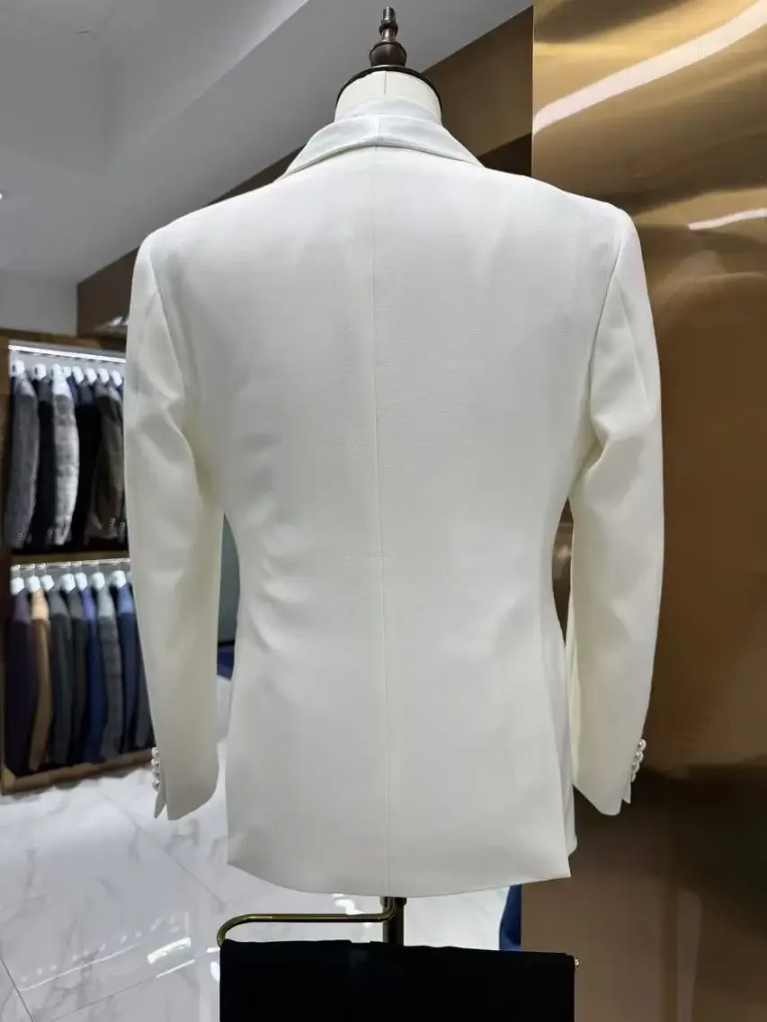 Double Breasted Wedding Men Suits for Groom Tuxedo 2 Pcs Shawl Lapel Slim Fit Male Suit Jacket with Pants