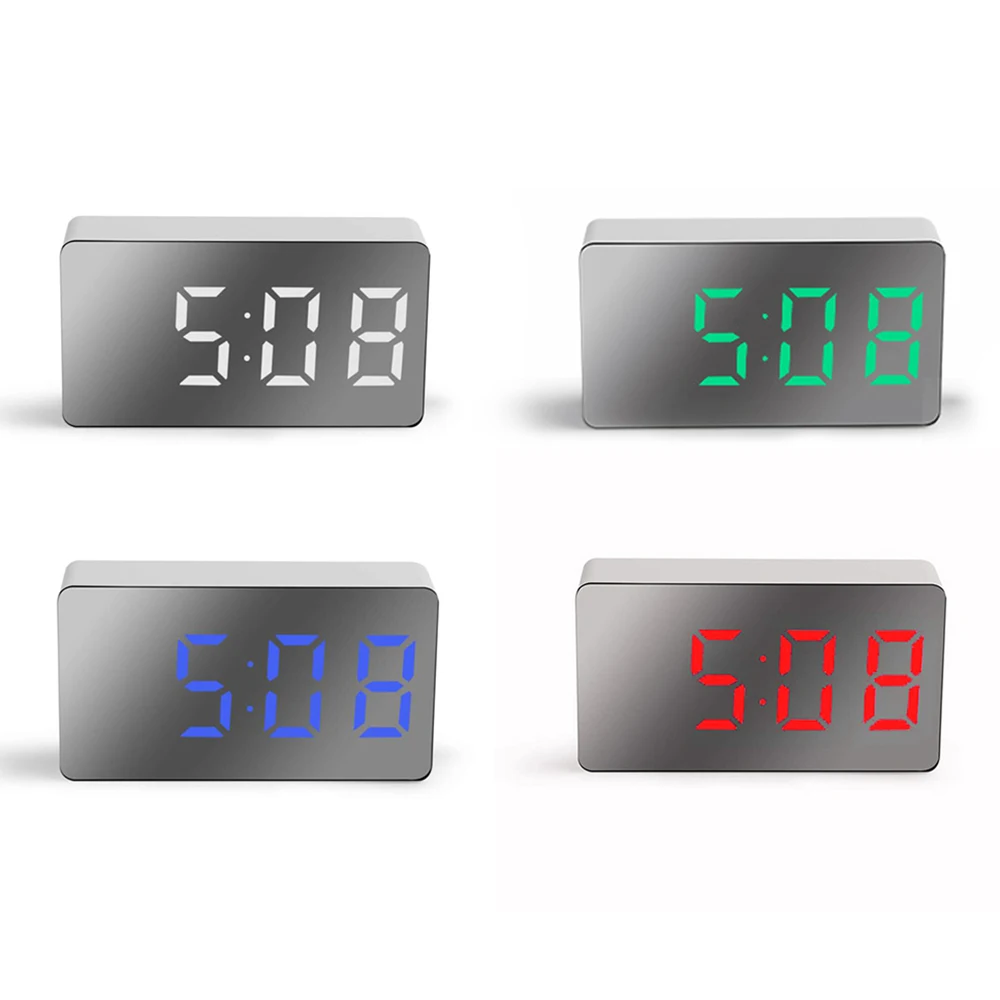 LED Digital Mirror Alarm Clock Mini Clock Multifunctional Snooze Display Time Night LCD Light Night Mode Desktop Table Clock