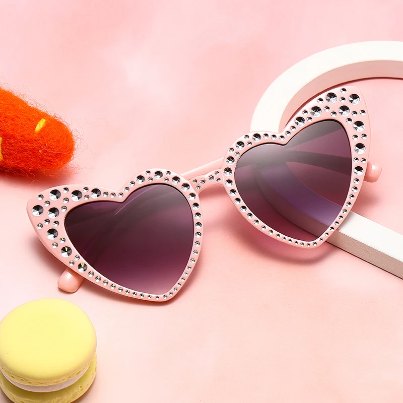 Children Sunglasses Kids Sunglasses Children&rsquo;s New Love Diamond-encrusted Sunglasses Ins Baby Trend Sunglasses Sunscreen Glasses