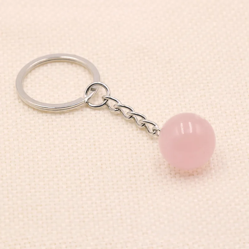 Natural Stone 16mm Round Ball Tiger's Eye Rose Quartz Agate Key Rings Keychains Car Decor Key Chain Keyholder