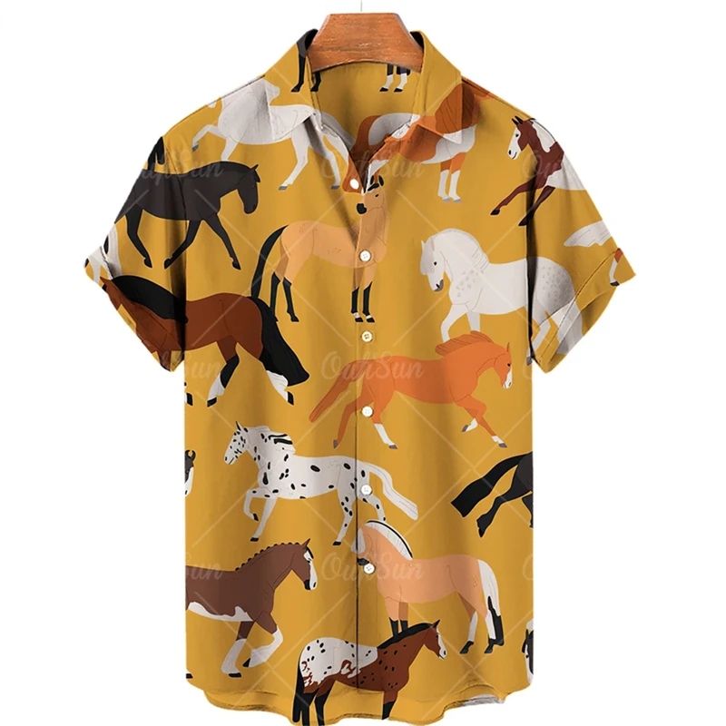 thumbnail image 1 of Camisas de verano con estampado de animales de dibujos animados para hombre, blusas casuales de gran tamaño de manga corta con estampado de leopardo, blusas de tendencia con solapa, 1 of 4