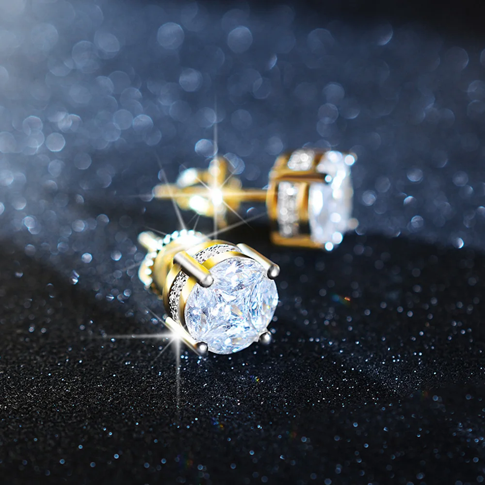 Iced Out Zirkonia Ohrstecker Für Männer Hiphop Gold Farbe Überzogene Männliche Earing Mode Punk Schmuck Geschenk Glänzende Accessoires OHE001 – Detail 7