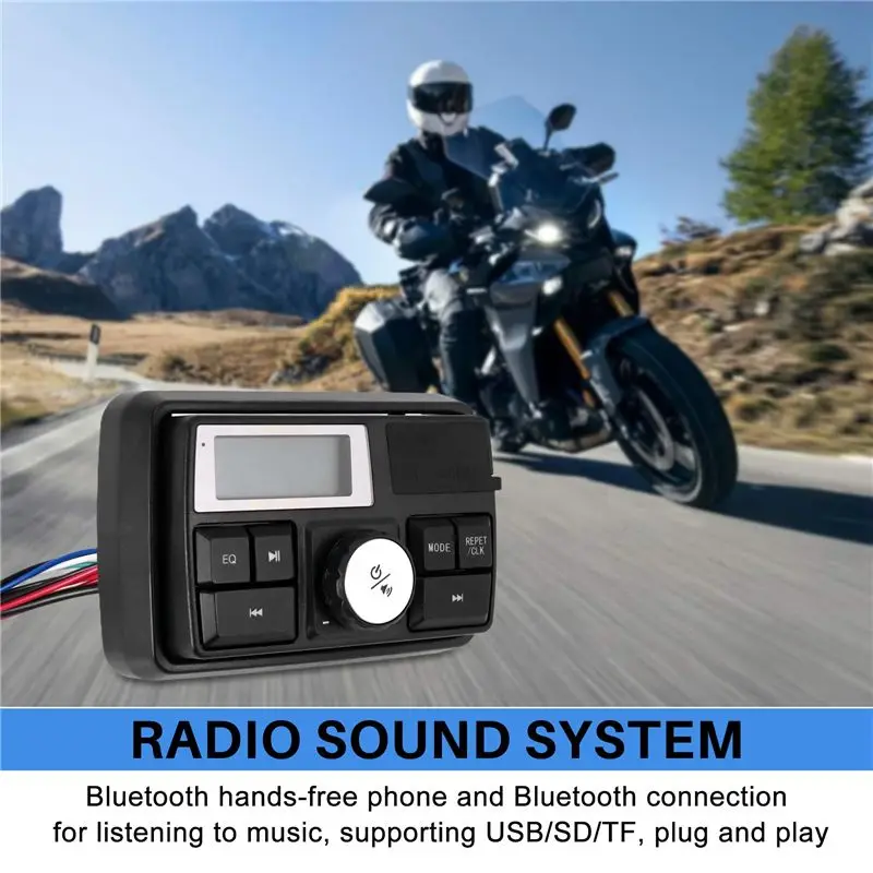믿을 수 있는 오토바이 오디오 MP3 라디오 사운드 시스템 스테레오 스피커 블루투스 방수 FM 5 EQ 기능 LCD 디스플레이 USB/SD/TF 지원