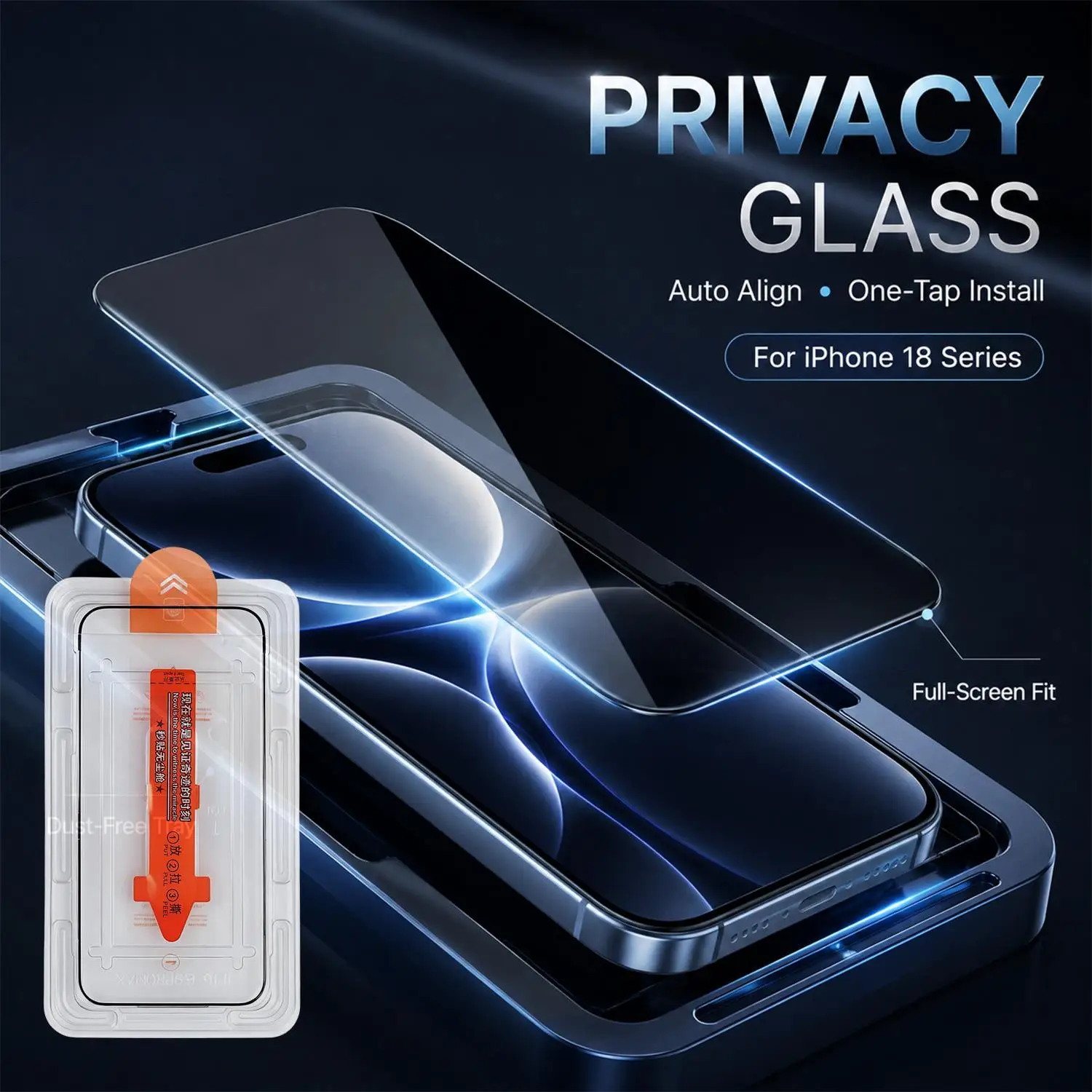 Premium Privacy Screen Protector with Auto Dust Removal and Installation Kit - Tempered Glass Film, Full Coverage