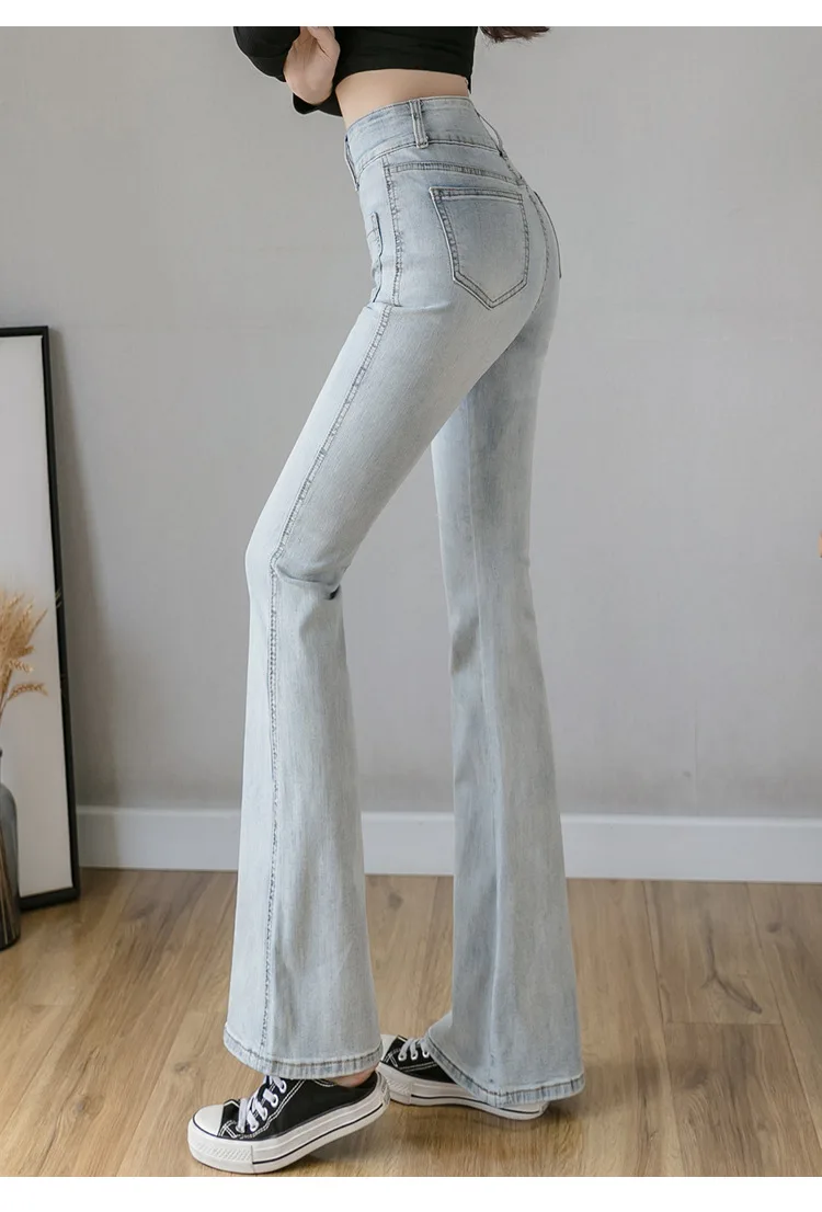 2022 Spring And Autumn New Flared Pants Womens High-Waisted Drape Jeans Stretchy Slim Fit Slim And Slim Long Pants Women low rise jeans