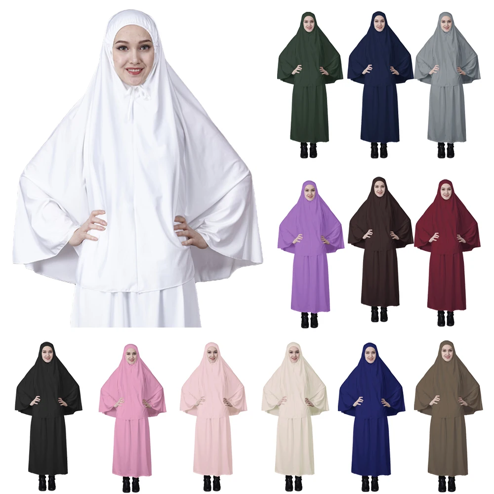 

2 Piece Set Muslim Women Long Khimar Abaya Hijab Prayer Garment Dress Turkey Burqa Islam Arab Kaftan Eid Ramadan Clothing Caftan