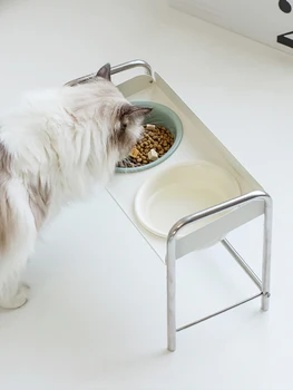 Adjustable Stainl Steel Cerc  Bowl for Small Dogs Sloped Mouth Heightened Ne Protection  Food Basin