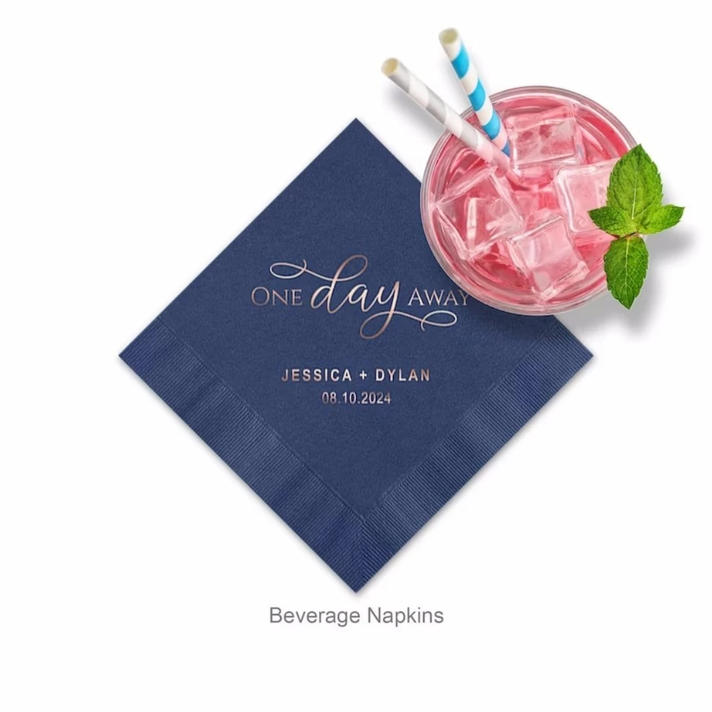 50 Pcs One Day Away Personalized Cocktail Napkins, Wedding Rehearsal