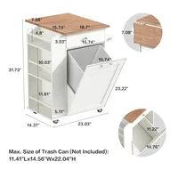 Kitchen Islands with Trash Can Storage and Folding Tabletops; Portable Kitchen Islands with Wheels, Customizable 3