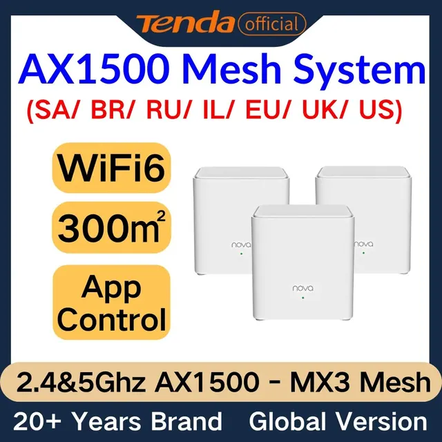  Tenda AX1500 Mesh WiFi 6 System Nova MX3 - Covers up to 2500  sq.ft - Whole Home WiFi 6 Mesh System - Gigabit Mesh Router for 80 Devices  - Dual-Band Mesh