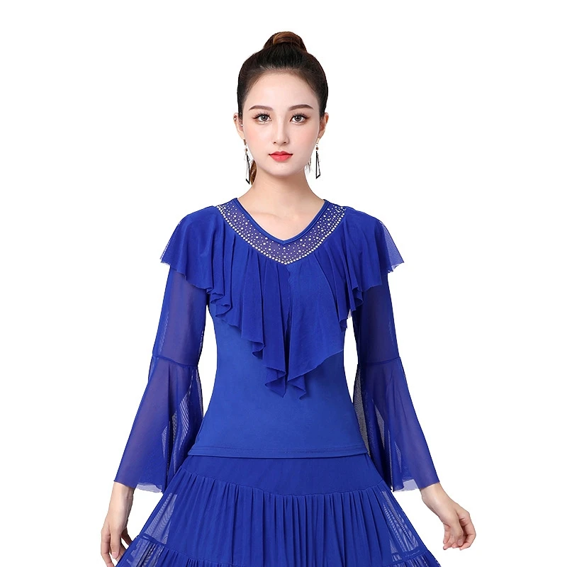 Modern Dance Top Women'S Latin Dance Fashion Elegante Manica Lunga National Standard Dance Performance Costume