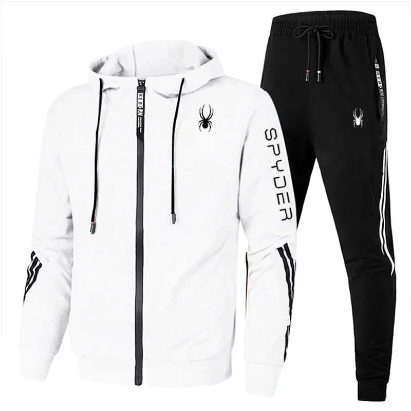 Jaro podzim muži tracksuits stanovuje dlouhé rukáv hoodie+jogging kalhoty 2 kusu fitness běžecký obleků sportswear ležérní oblečení