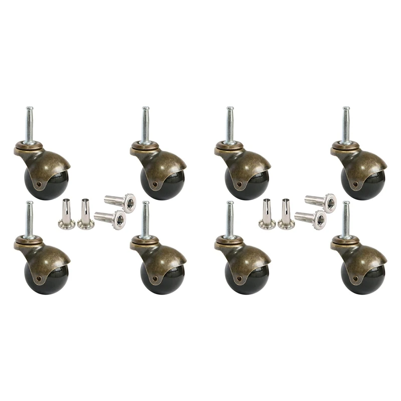 

1.5Inch Ball Casters Wheels For Furniture Casters Set Of 8 With 8 X 38Mm Mounting Stem Sleeve Socket Insert Replacement