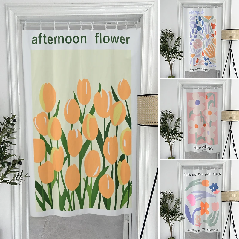 Nordic Tulip Door Curtain One-piece Curtain Floral Kitchen Living Room Divider Panel Bedroom Entrance Partition INS Home Decor