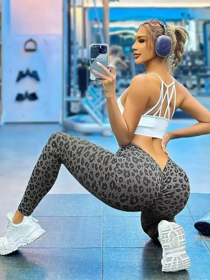 Frauen Leopard V Taille Leggings Nahtlose Dünne Yoga Hosen Stretch Hohe Taille Hüfte Heben Sexy Strumpfhosen Gym Laufen Sport Hosen – Detail 4