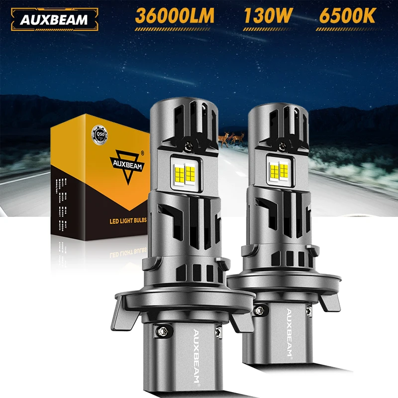 AUXBEAM H7 9004 9007 자동차 LED 헤드라이트 전구 Q50 시리즈 130W 36000LM 6500K 쿨 화이트 헤드램프 전구