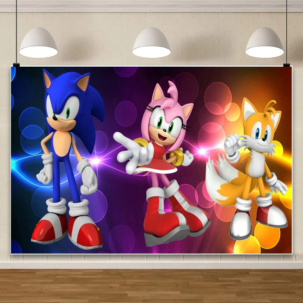 thumbnail image 1 of Fondo fotográfico de Sonic The Hedgehog para fotografía, suministros para fiestas de cumpleaños, baby shower, accesorios para niños, pancarta, decoración, juego, 1 of 5