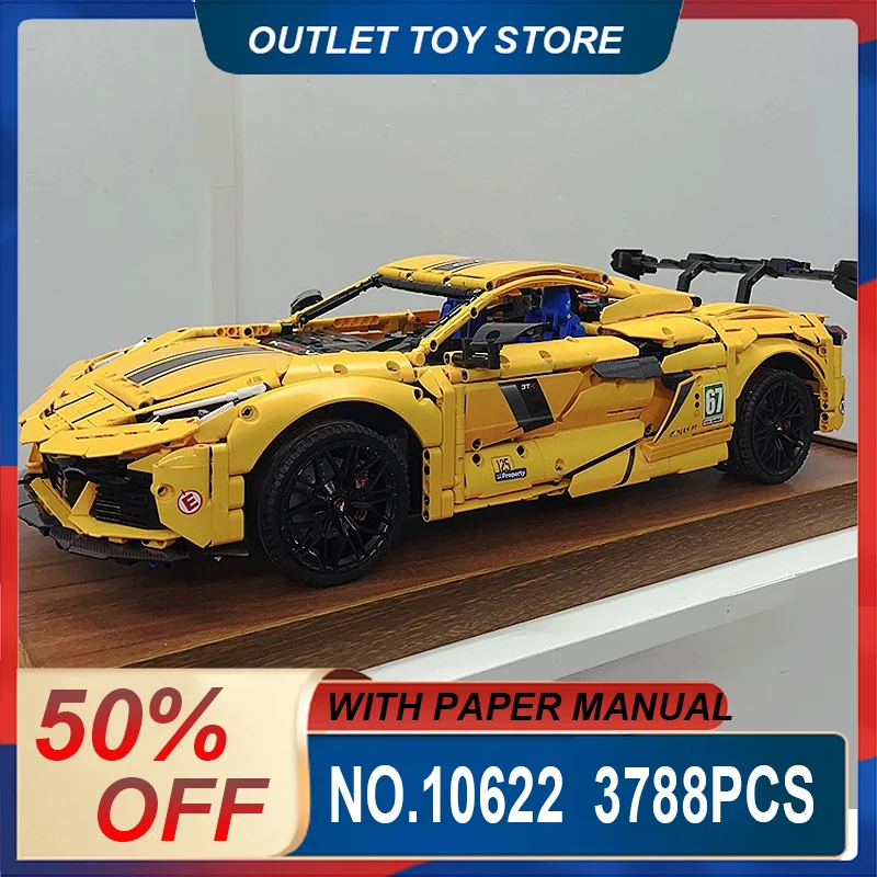 

GULY 10622 MOC техническая серия, желтая суперспортивная модель автомобиля, конструктор «сделай сам», кирпичи, пазлы, игрушки, подарок на день рождения