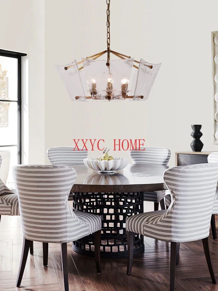 

American retro restaurant chandelier, medieval personalized villa, study, bedroom, all copper glass lighting fixtures