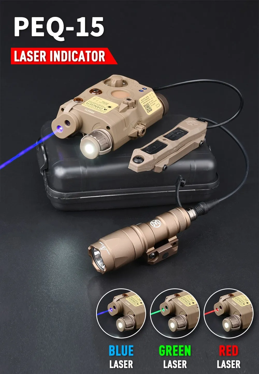 新品 Wadsn製 IR搭載 ライトセット peq-15 m300a WADSN Tactical PEQ 15 Red Green Blue IR Laser Picatinny M300
