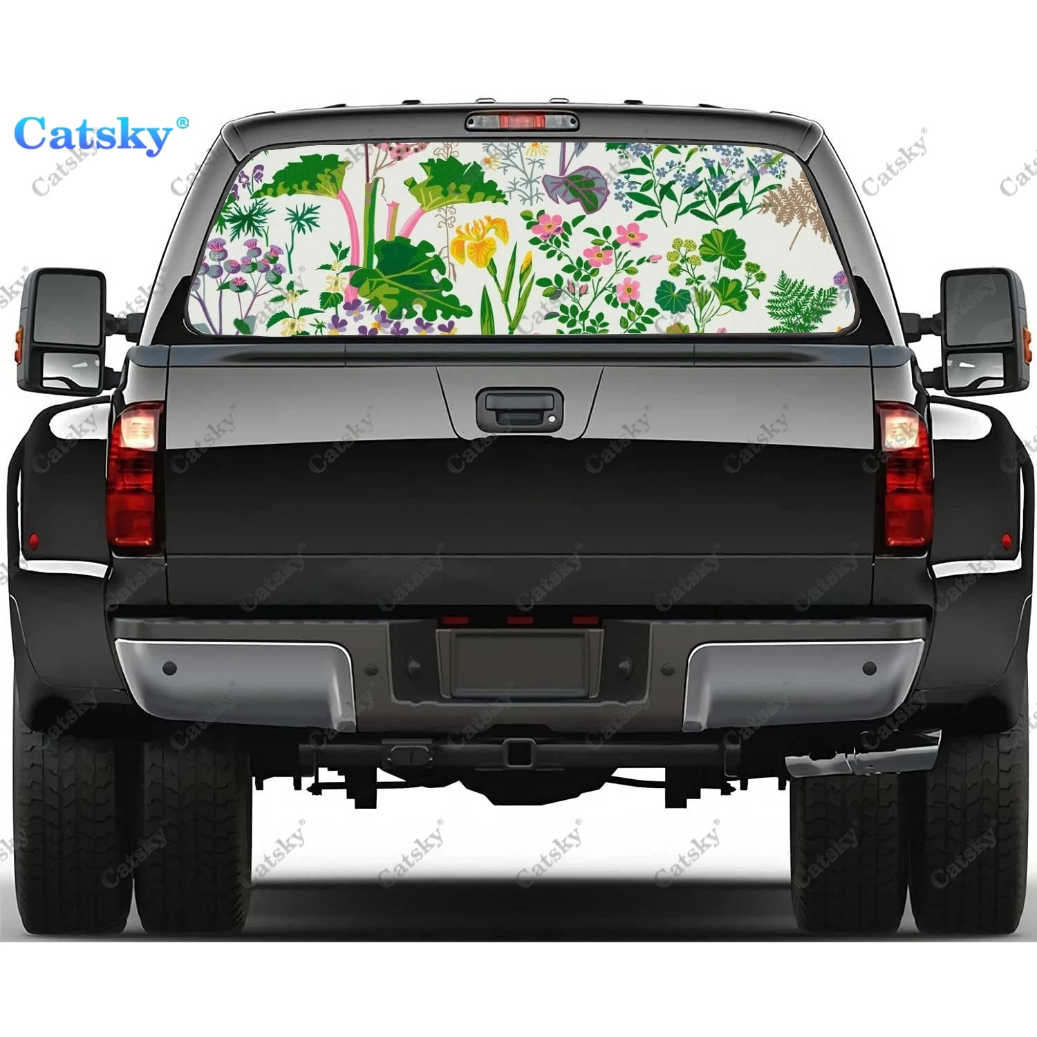 

Зеленая Цветочная печать лотоса, наклейка на заднее стекло автомобиля, наклейка на заднее стекло грузовика, универсальная перфорированная виниловая графика