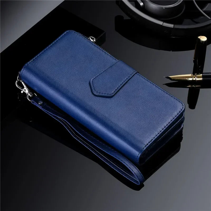 Luxury Flip Leather Phone Case with Magnetic Zipper Wallet and Multi-Card Holder