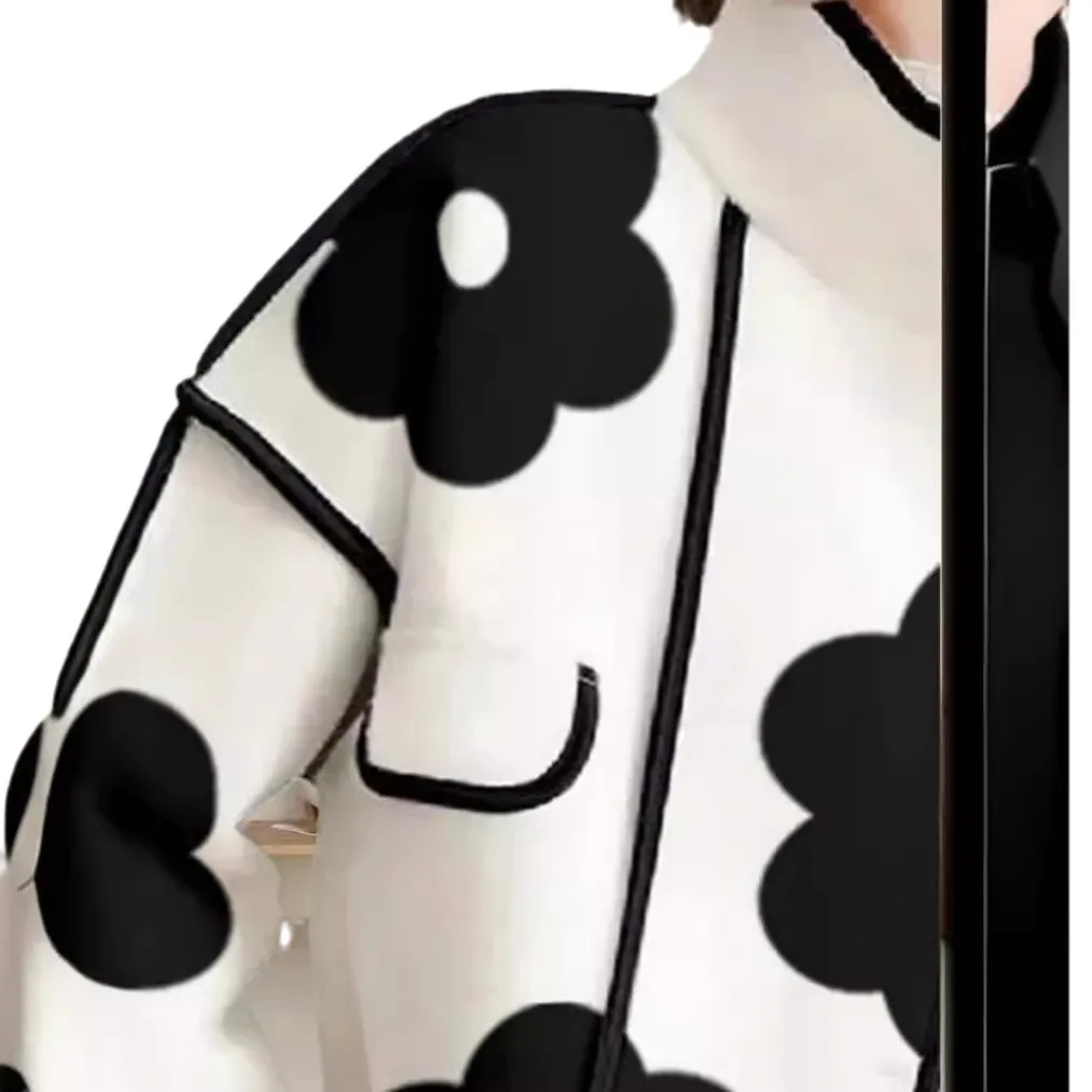 Vestes pour femmes printemps-automne, mode, imprimé floral noir, col haut, manches longues, boutonnées, manteaux décontractés, nouveauté